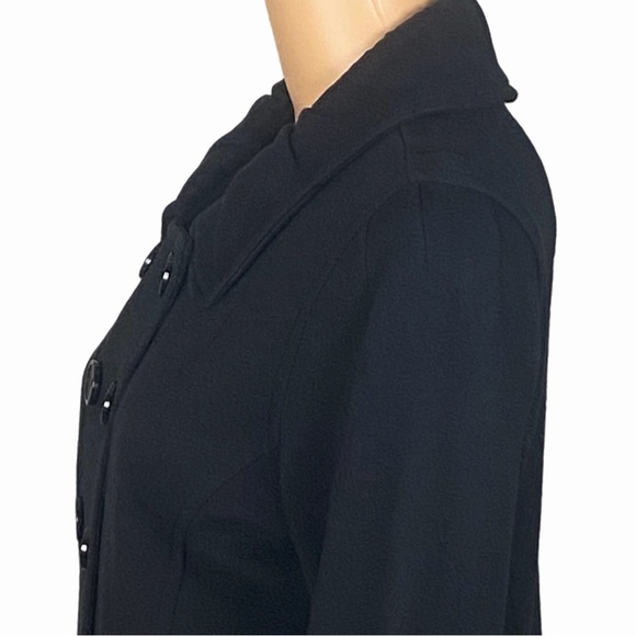 FEVER Black Stretchy Double-Breasted 100% cotton Pea Coat Peplum Bottom Medium - Picture 8 of 13